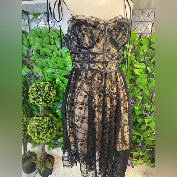 Steve Madden Black Lace Hi-Low Midi Dress with Nude Lining XS NWT Retail $129 - Picture 7 of 16